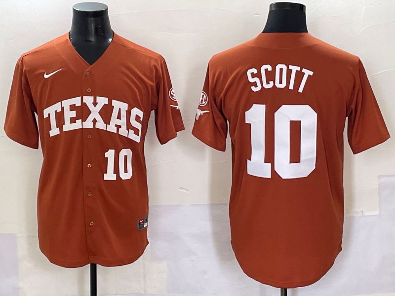 Men Texas Longhorns #10 Scott Orange Nike 2025 Joint Name NCAA Jersey style 1